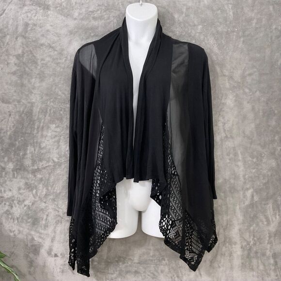 Forever Woman  crocheted open front  cardigan size 2X black sheer panels - Picture 2 of 13